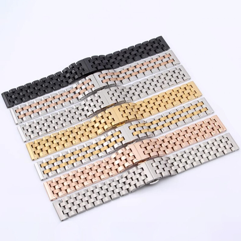 16mm-26mm Straight+Curved End Metal Bracelet Stainless Steel Watch Band Strap