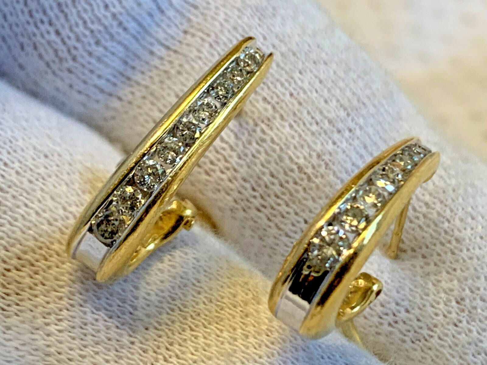 14K Yellow Gold Diamond Earrings 4.82g Fine Jewelry Half Hoop Omega Backs *READ*