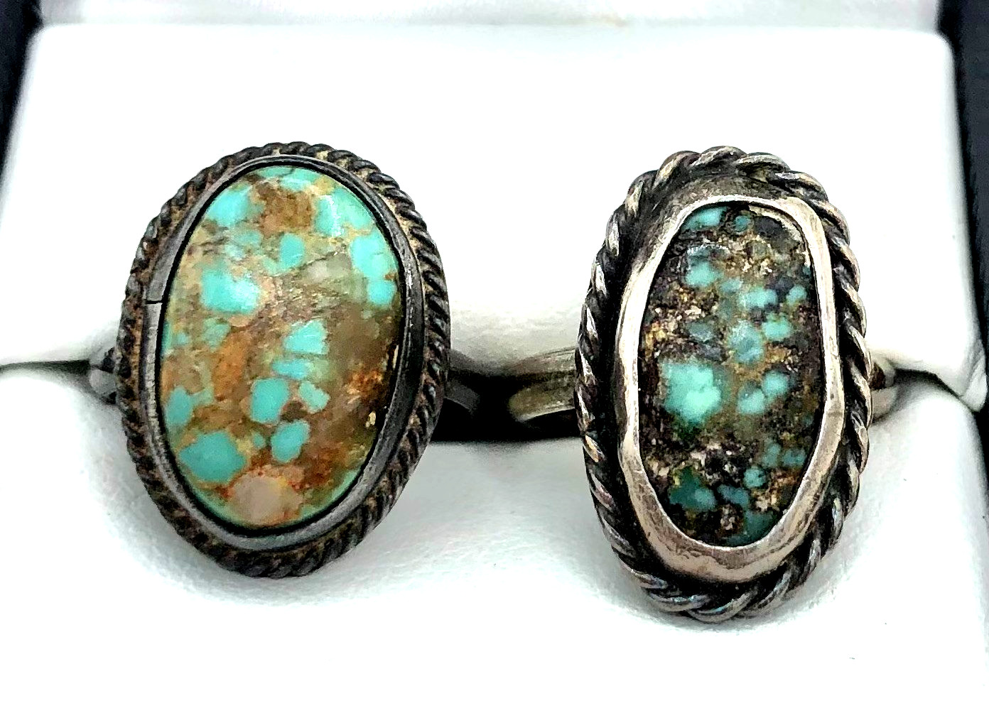 Vintage 70s-80s Turquoise and Silver Southwest Style Pinky or Childs Rings x 2