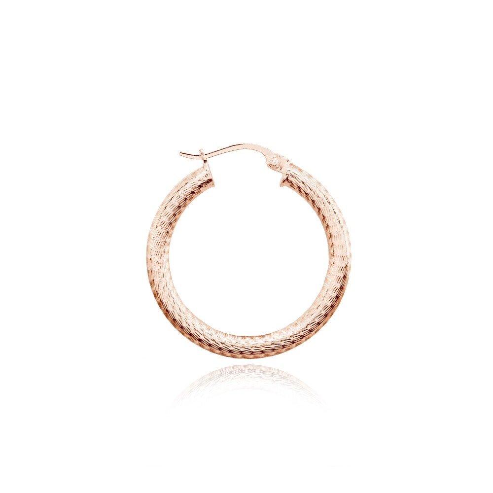 3mm Textured Click-Top Round Rose Gold Plated Sterling Silver 25mm Hoop Earrings