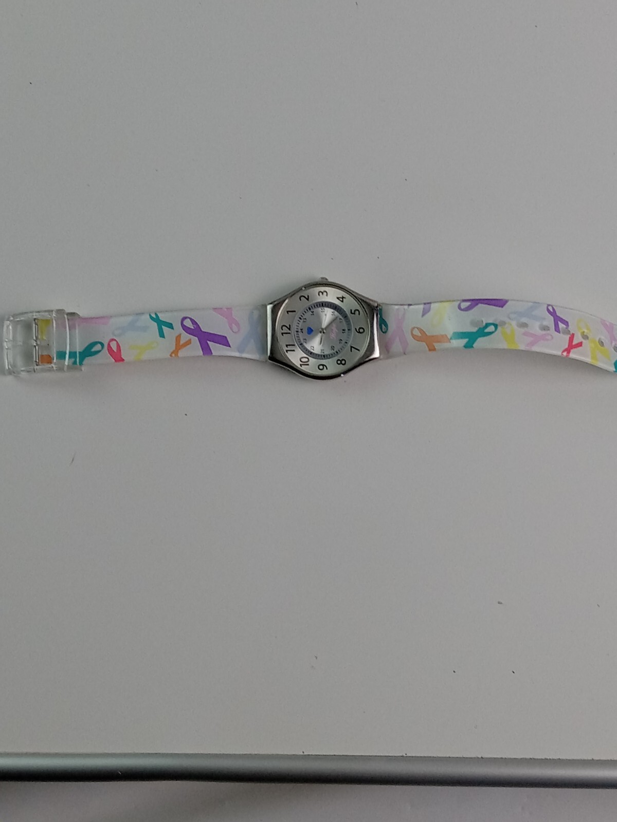 Nurse Mates Silver Watches for Women With Awareness Band