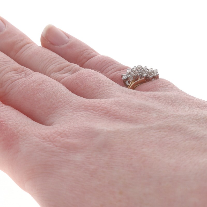 Yellow Gold Diamond Cluster Cocktail Ring – 10k Round .50ctw Waterfall Bypass