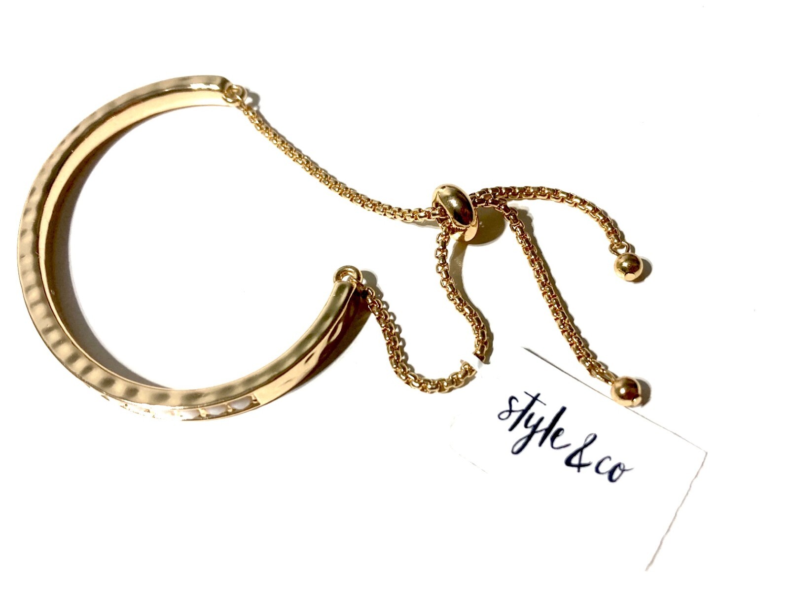 STYLE & CO IMITATION PEARL GOLD-TONE BEADED SLIDER BANGLE BRACELET NWT