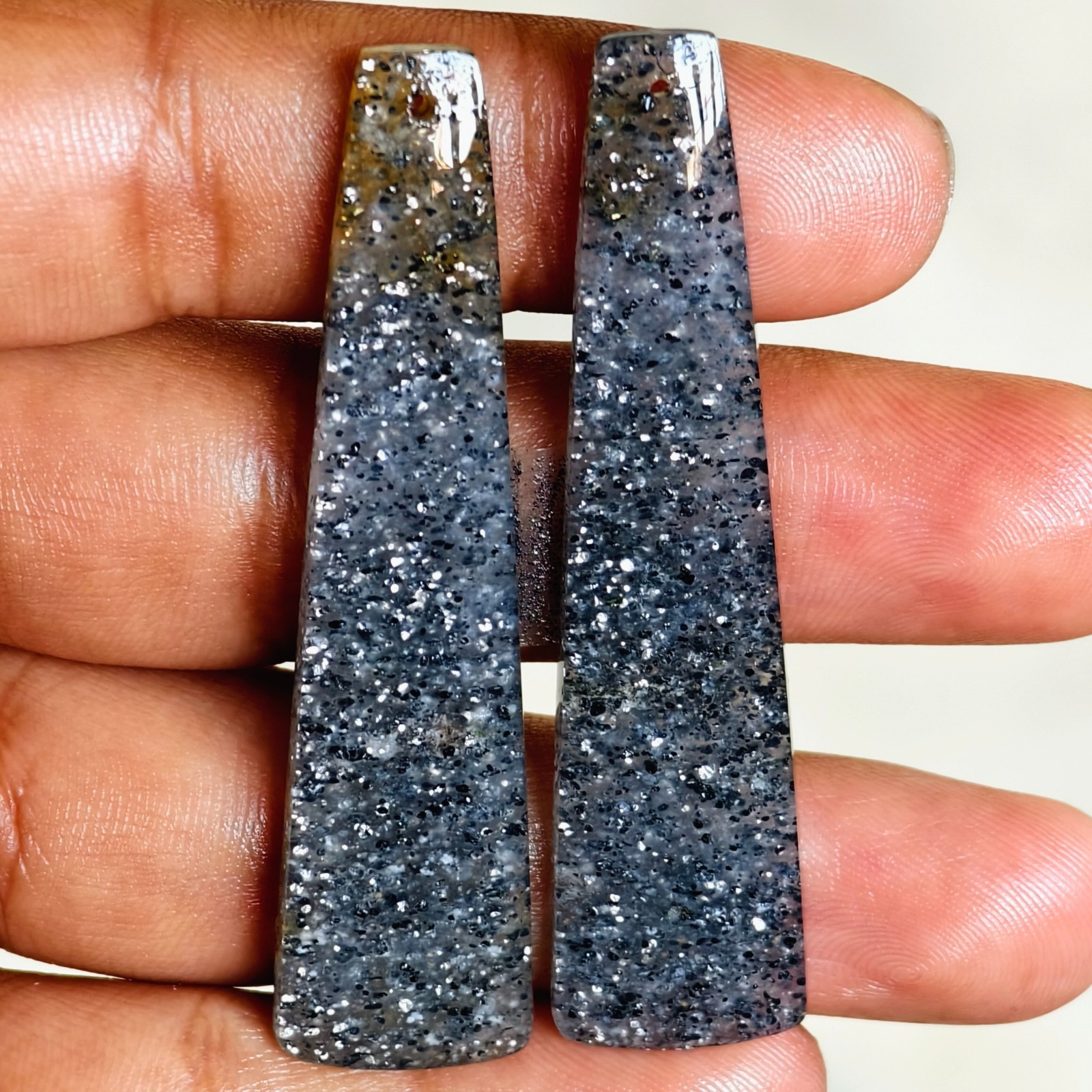 67 Cts Natural Black Sunstone Drilled Pair Cabochon Gemstone 60.7 X 15.1 MM