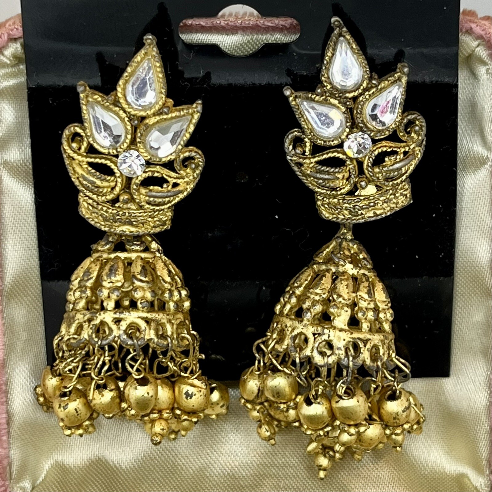 Pre Owned Matte Gold Tone Big Jhumka Earrings Indian Bollywood Costume Jewelry