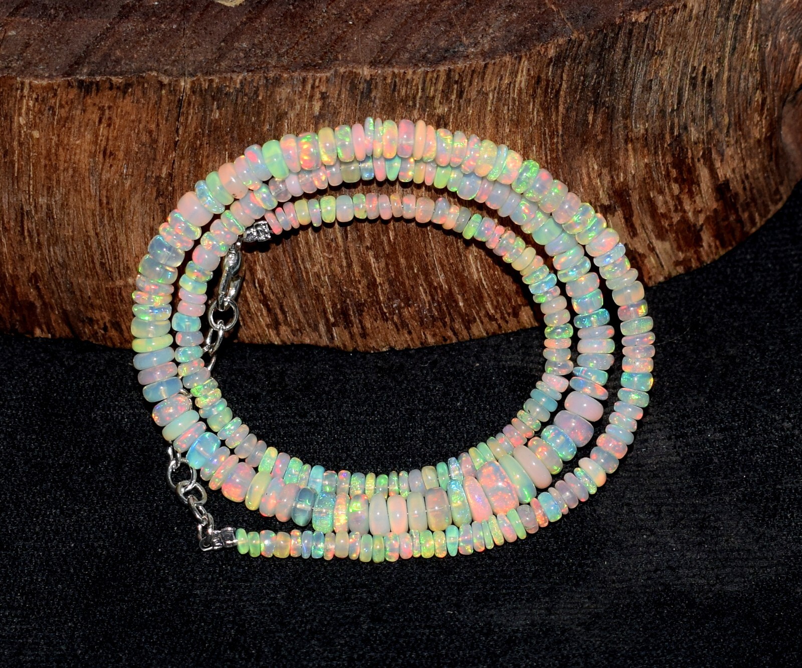 A++ 100%Natural Ethiopian Opal Welo Fire Opal Gemstone Beads Necklace”16