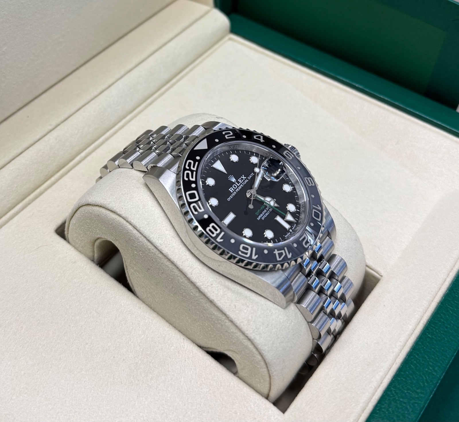 Rolex GMT Master II Bruce Wayne Jubilee Bracelet 126710GRNR Complete with Papers