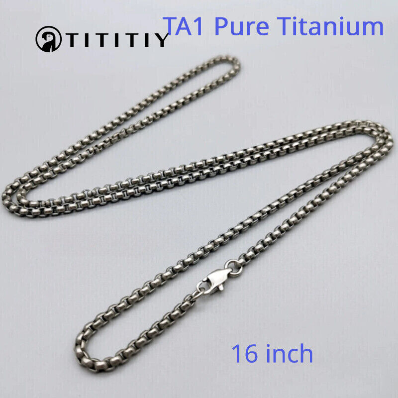 Pure Titanium Box Chain Necklace 3mm Men Unisex NO Allergic Skin Care Health 16″