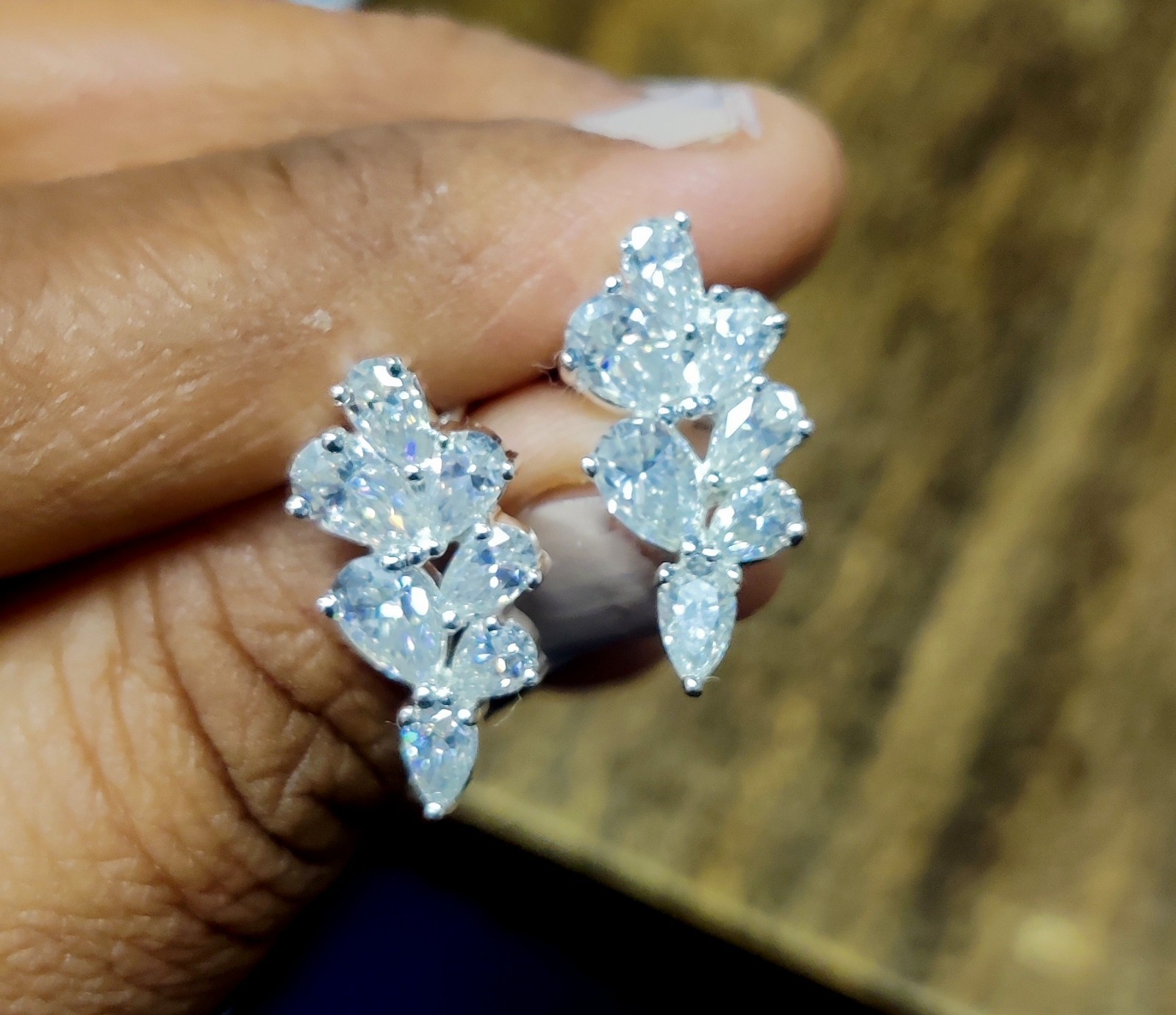 2.50Ct Pear Cut Lab Created Diamond Leaves Stud Earrings 14K White Gold Plated
