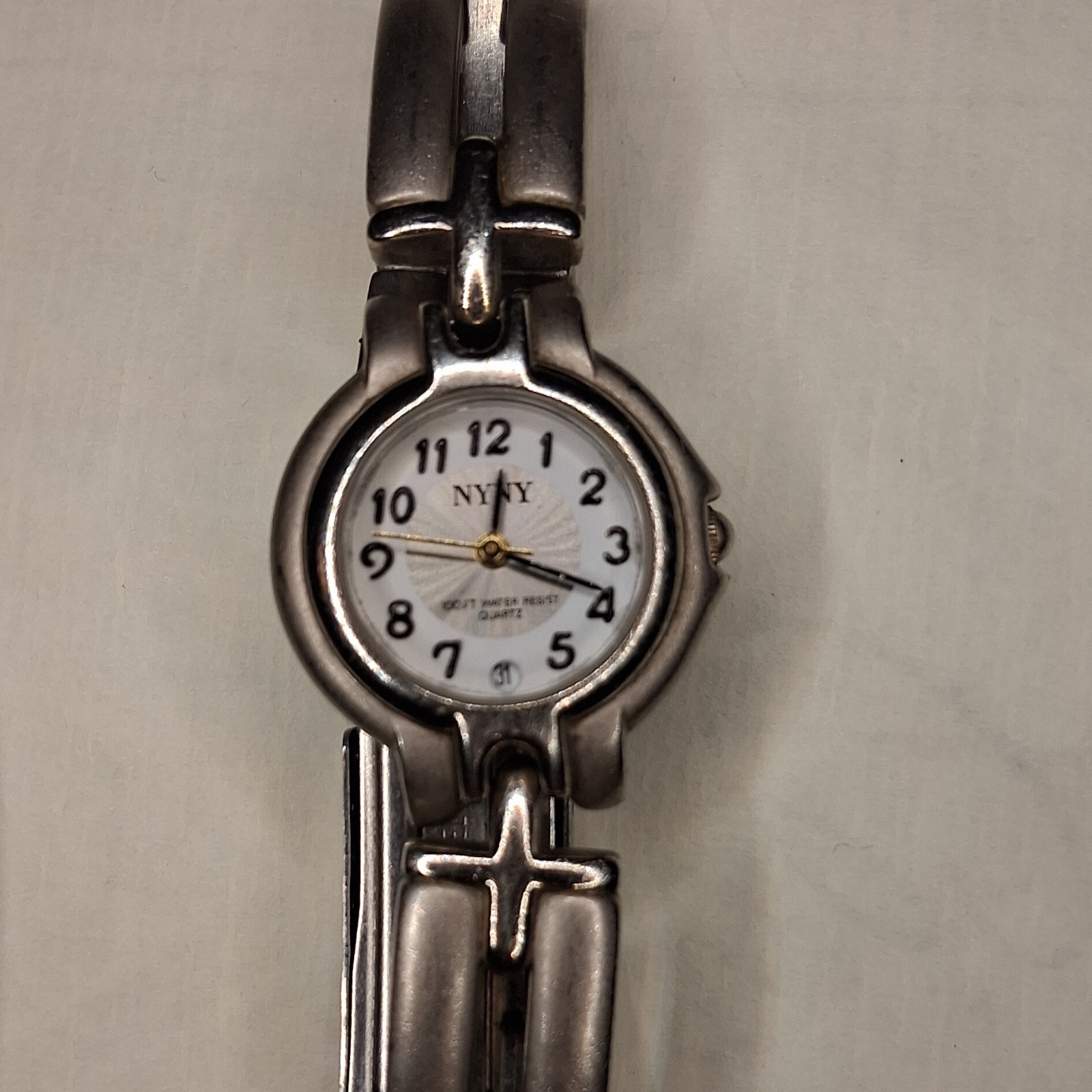 NYNY Women’s Quartz Analog Watch Silver Stainless Bracelet 100ft Date Arabic