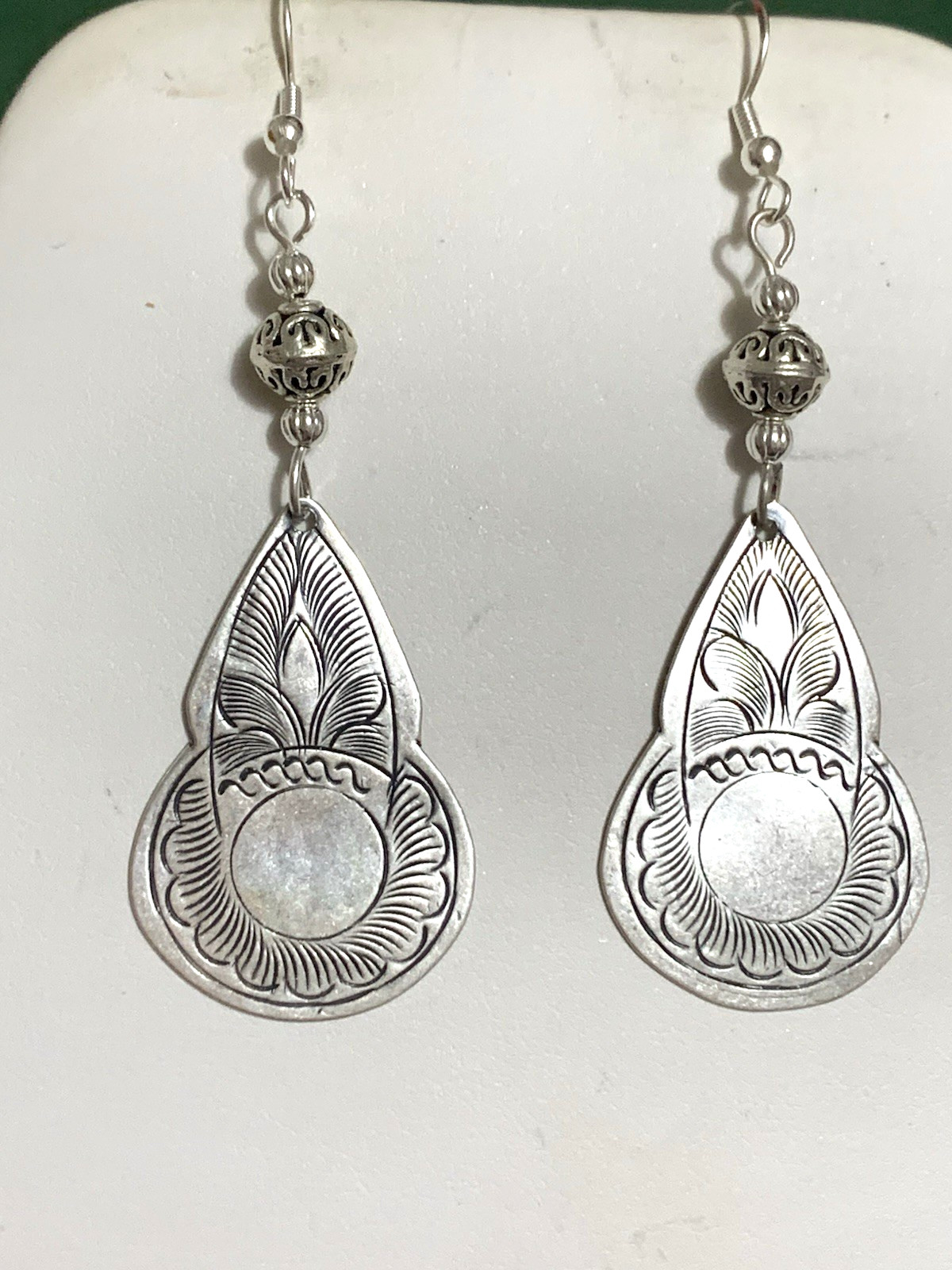 NEW ITEM *LG. ENGRAVED SILVER HILL TRIBE PENDULUM DROP EARRINGS .925 WIRES-NEW