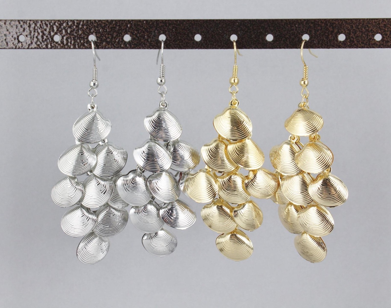 Silver clamshell earrings dangle chandelier earrings pendant wiggly flowy 3″long
