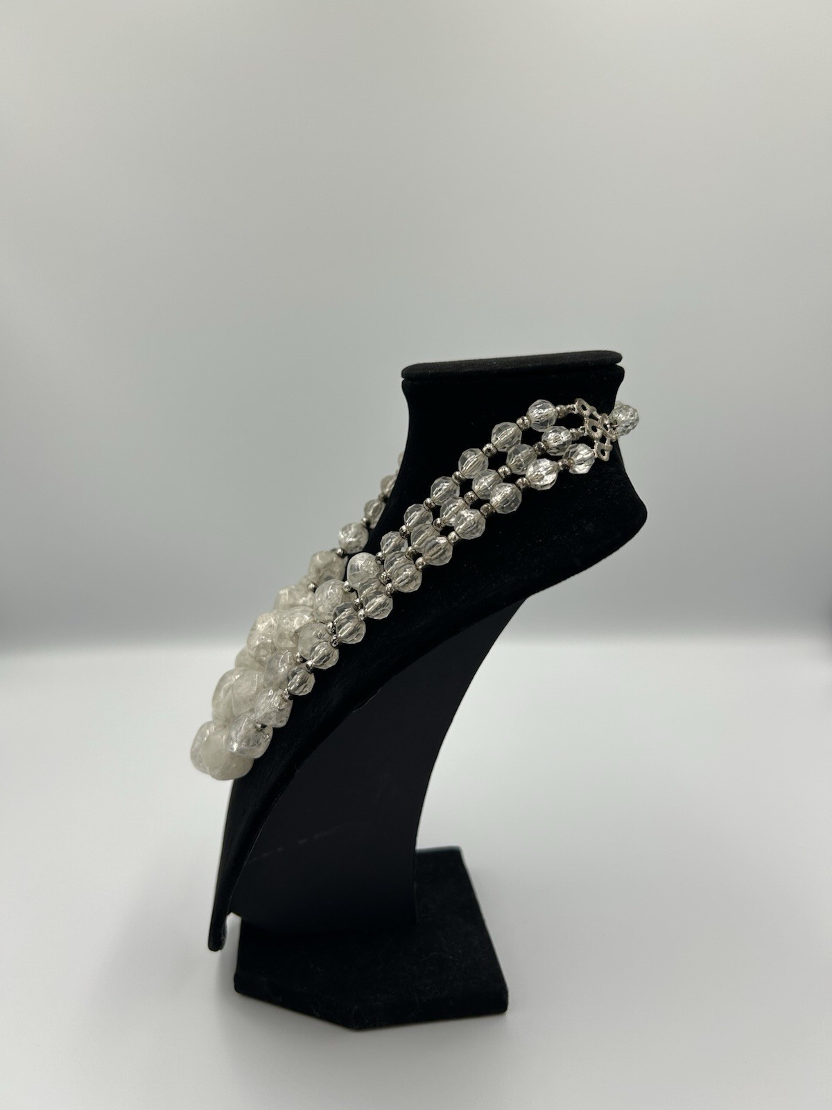 Vintage White Crackle Glass Multi-Strand Statement Necklace 15”-18”