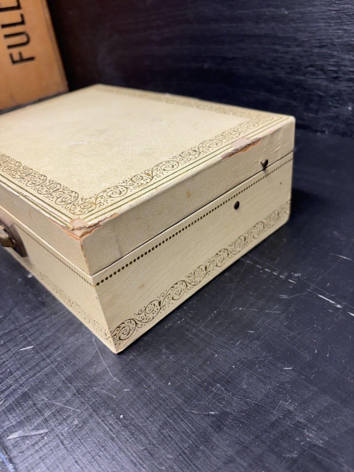 Vintage White/Cream Jewelry Box With Red Velvet Lining, Mirror And Key See Pics