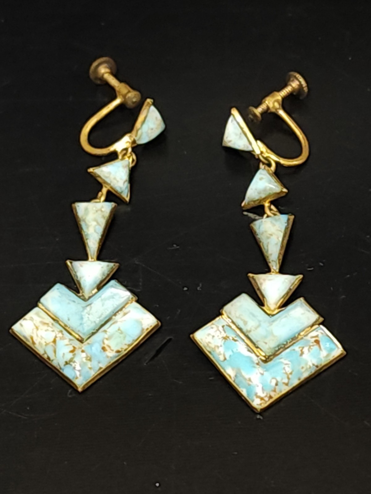 Vintage CZECHOSLOVAKIA Turquoise Screwback Chandelier Earrings 2″