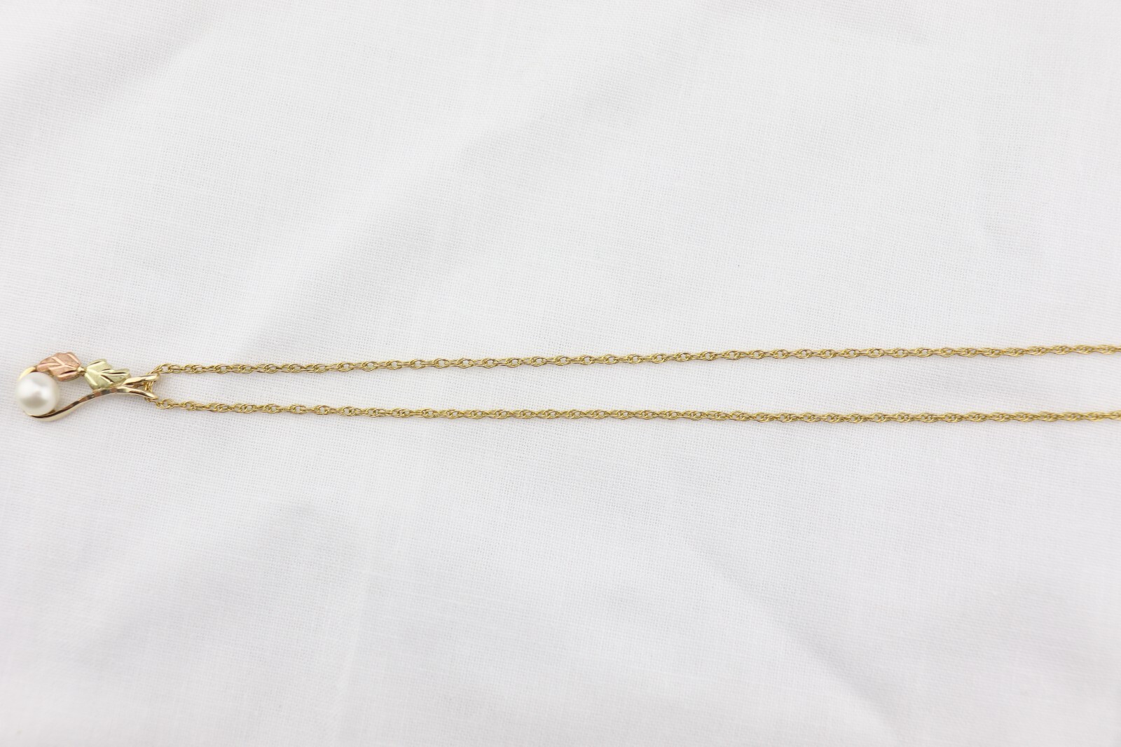 10K & 12K Black Hills Gold Leaf PEARL PENDANT on 14K GF NECKLACE 18.25″ RGC sign