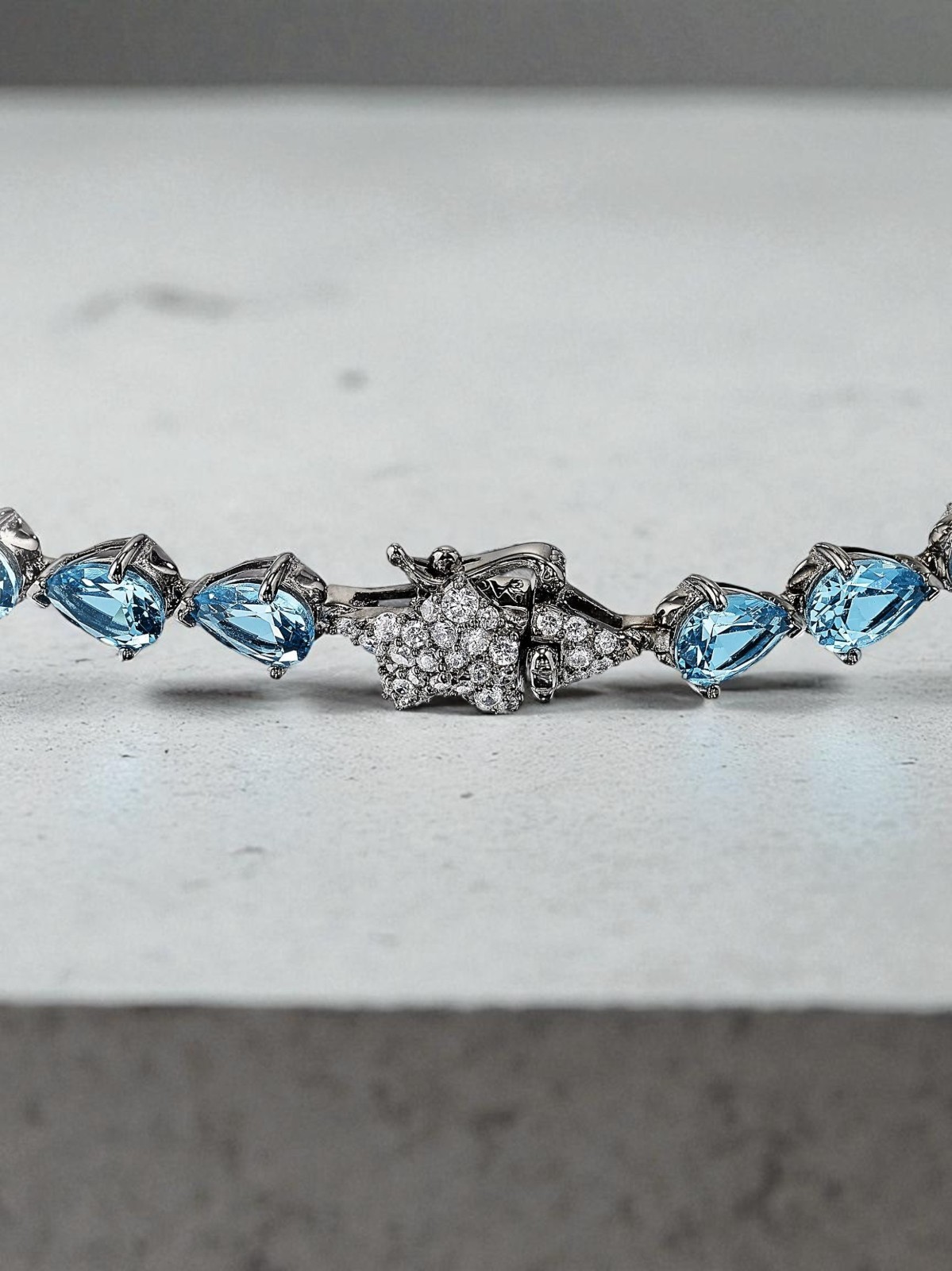 Blue Sapphire And Aqua 925 Sterling Silver Tennis Weeding Gift Necklace