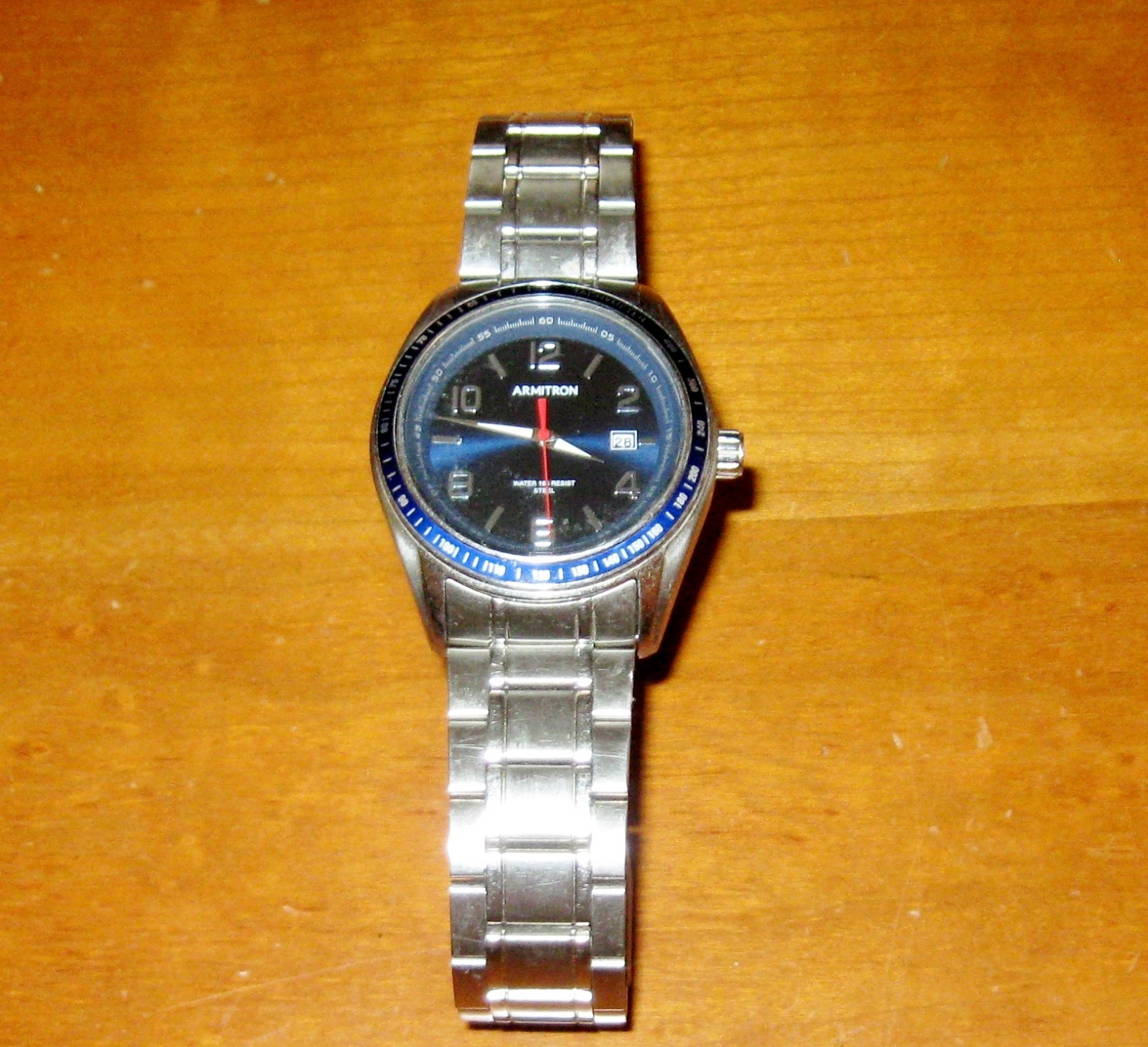 Armitron Watch Tachymeter 20/5465SV Blue Date Silvertone Stainless Steel 165 FT