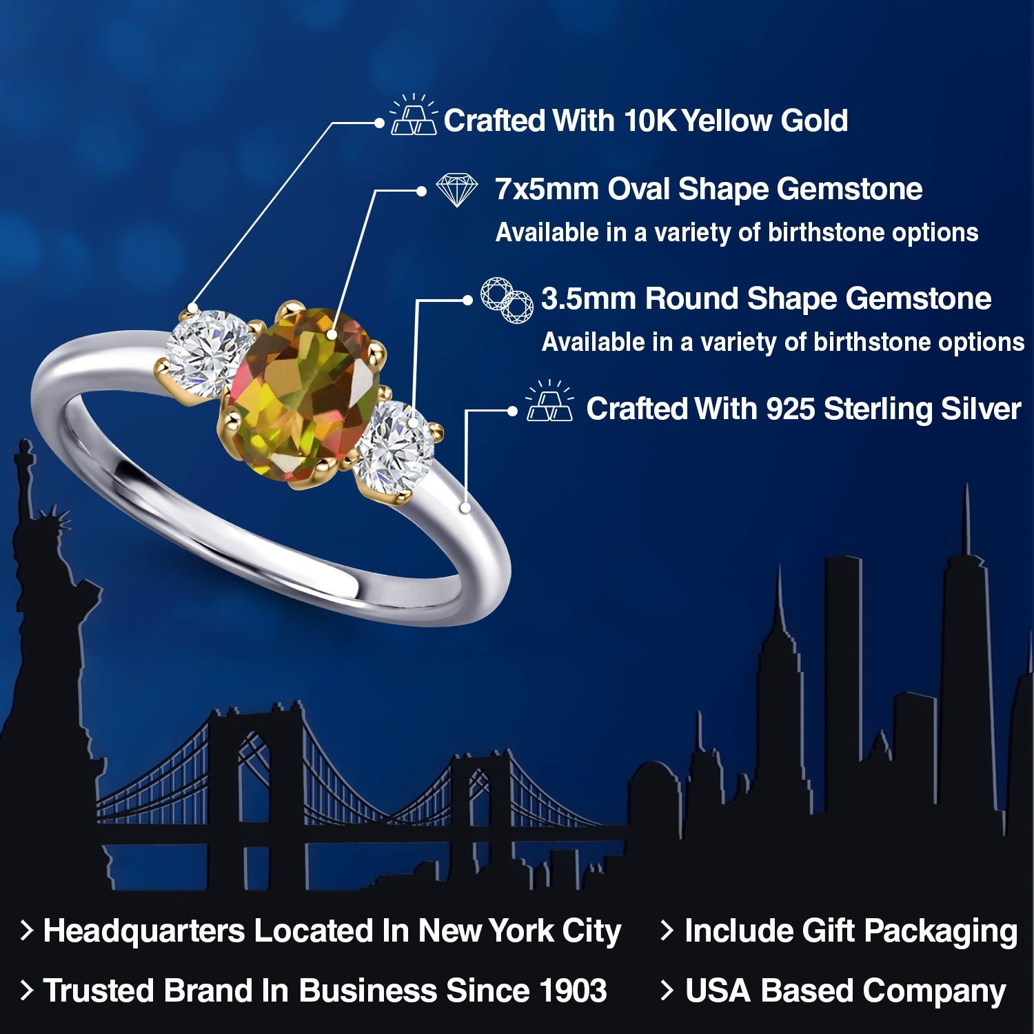 925 Silver and 10K Yellow Gold Mango Mystic Topaz and Lab Grown Diamond