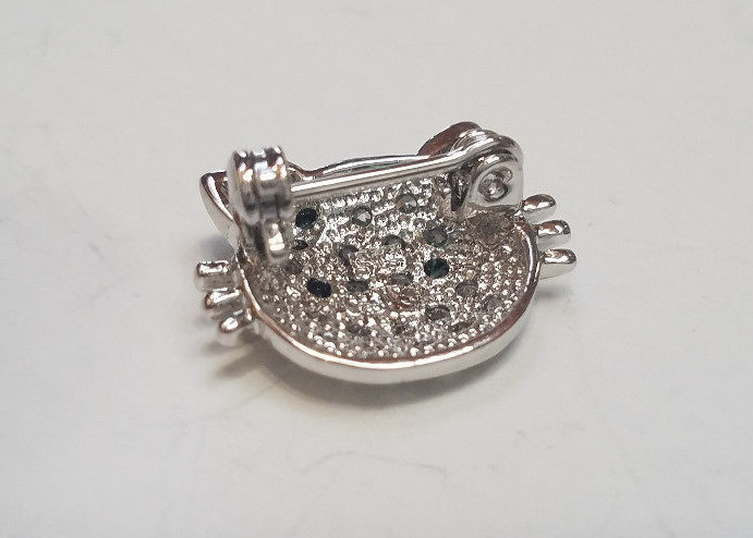 HELLO KITTY 925 GENUINE STERLING SILVER CZ ONYX LADIES DESIGNER BROOCH PIN NEW