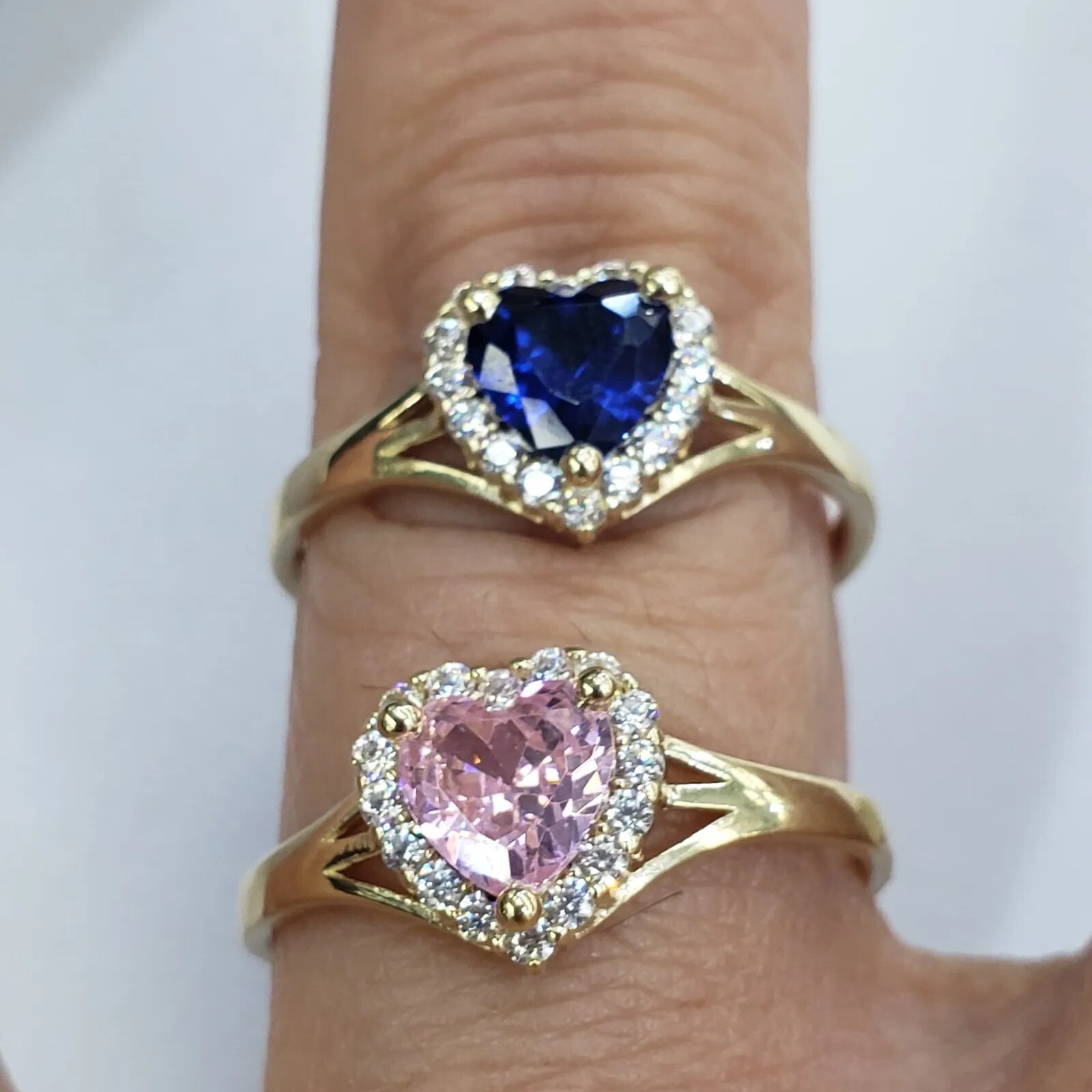Solid 14k gold Purple Red Pink Blue Green Heart Ring Love Valentine