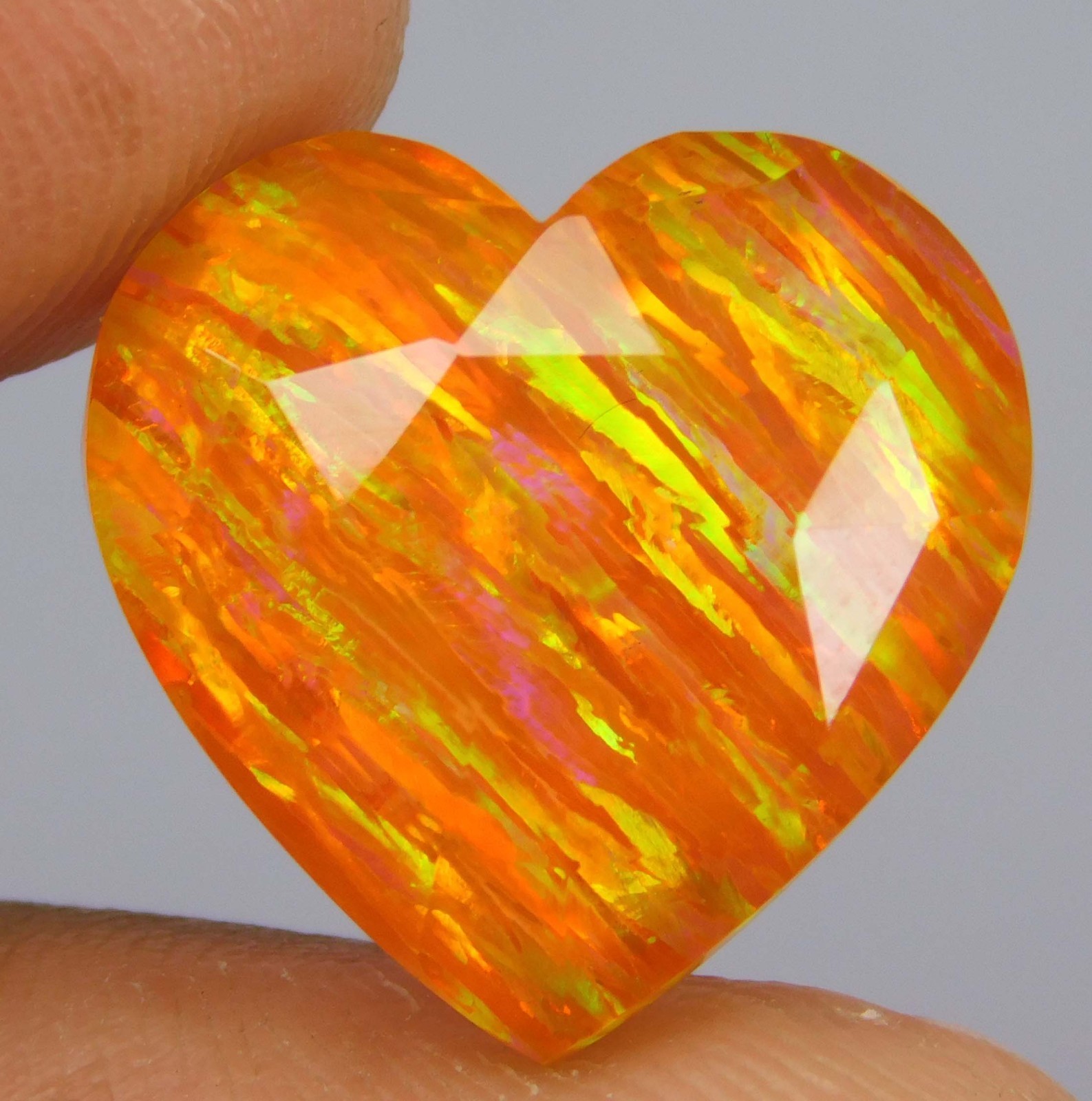 Certified 8.15 Ct Natural Mexican Fire Opal Rainbow Color Heart Cut Gemstone