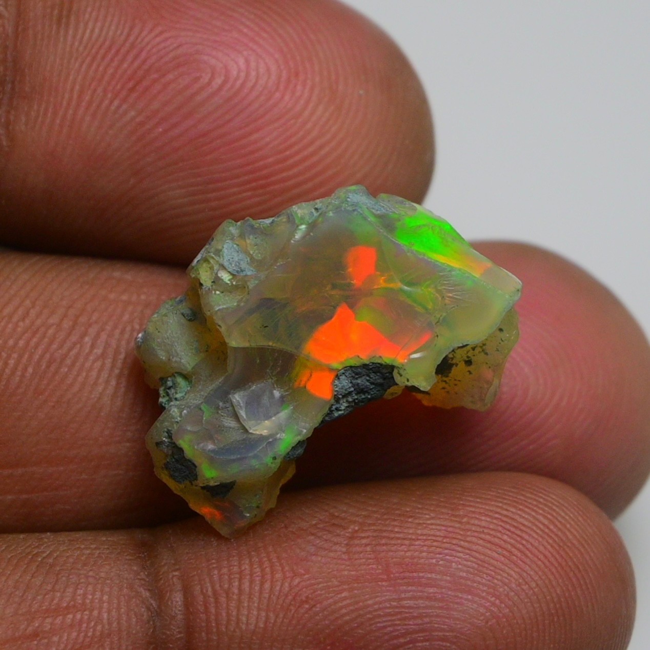 Jewelry Grade Black Opal Rough 13.90 Cts, Natural Ethiopian Raw, Green Fire Opal
