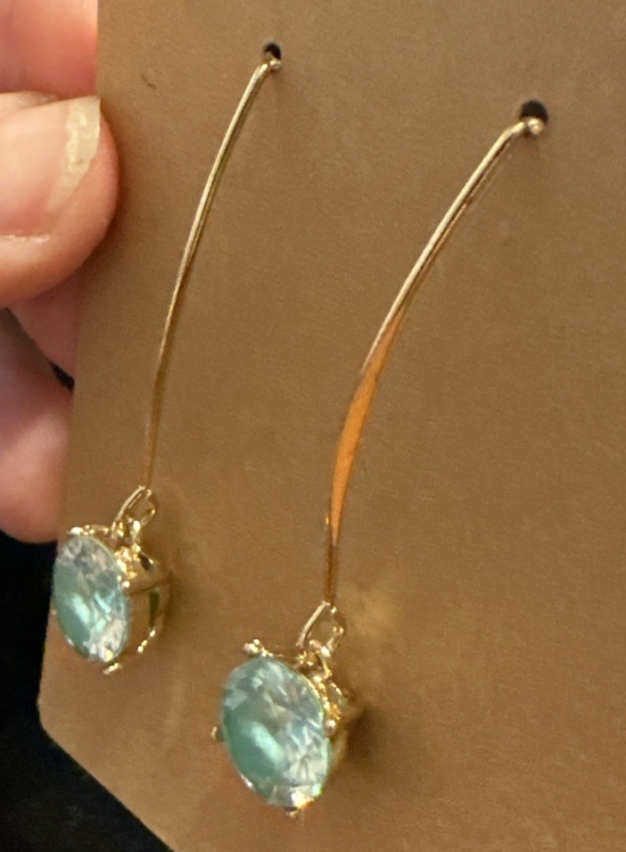 Crystal Goldtone Dangle Drop Hook Earrings In Aqua Color Absolutely Gorgeous