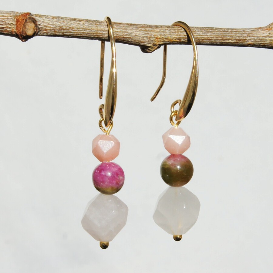 18K Gold-plated Handmade Handmade Stylish Natrual Crystal Fashion Long Earrings