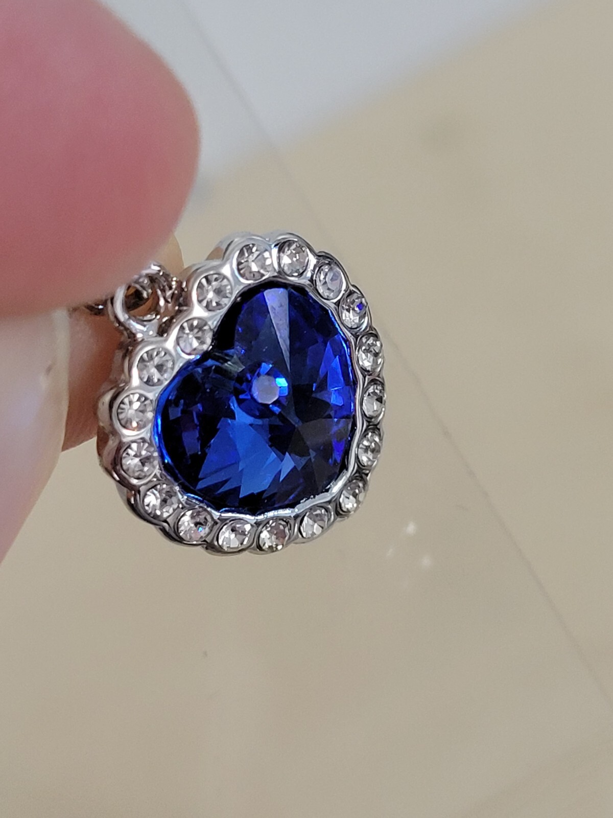 Qianse Blue rhinestone crystal Earrings Heart Blue Clear Silver-tone +box Unused