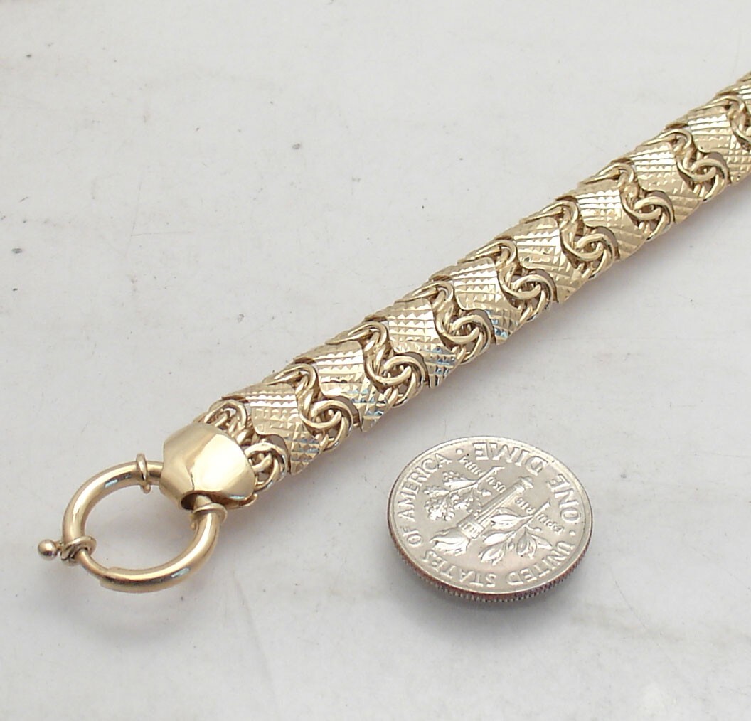 8″ Technibond Diamond Cut Snake Skin Bracelet 14K Yellow Gold Plated Real Silver