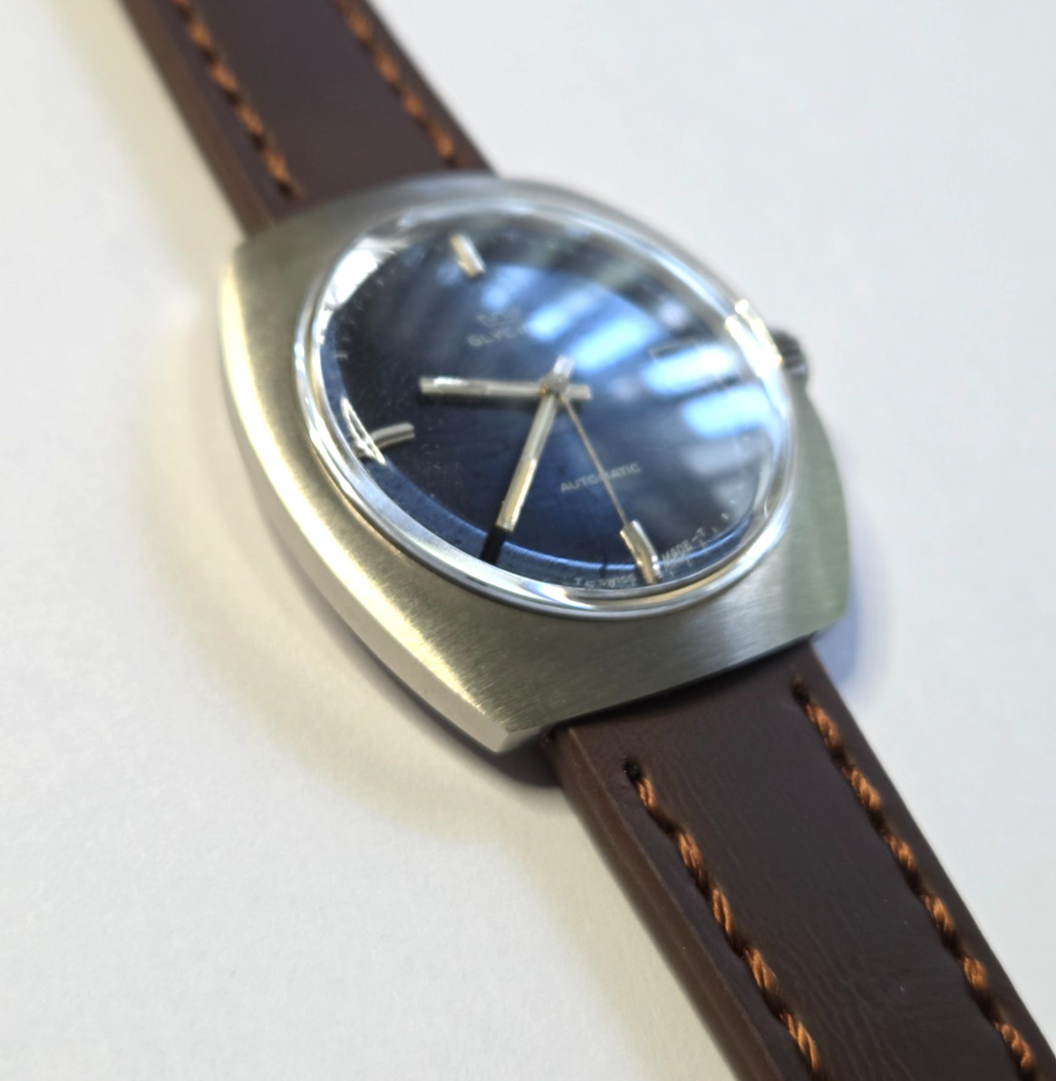 Glycine Compresror Automatic Watch Vintage Men NOS Blue Dial POErfect Conditions