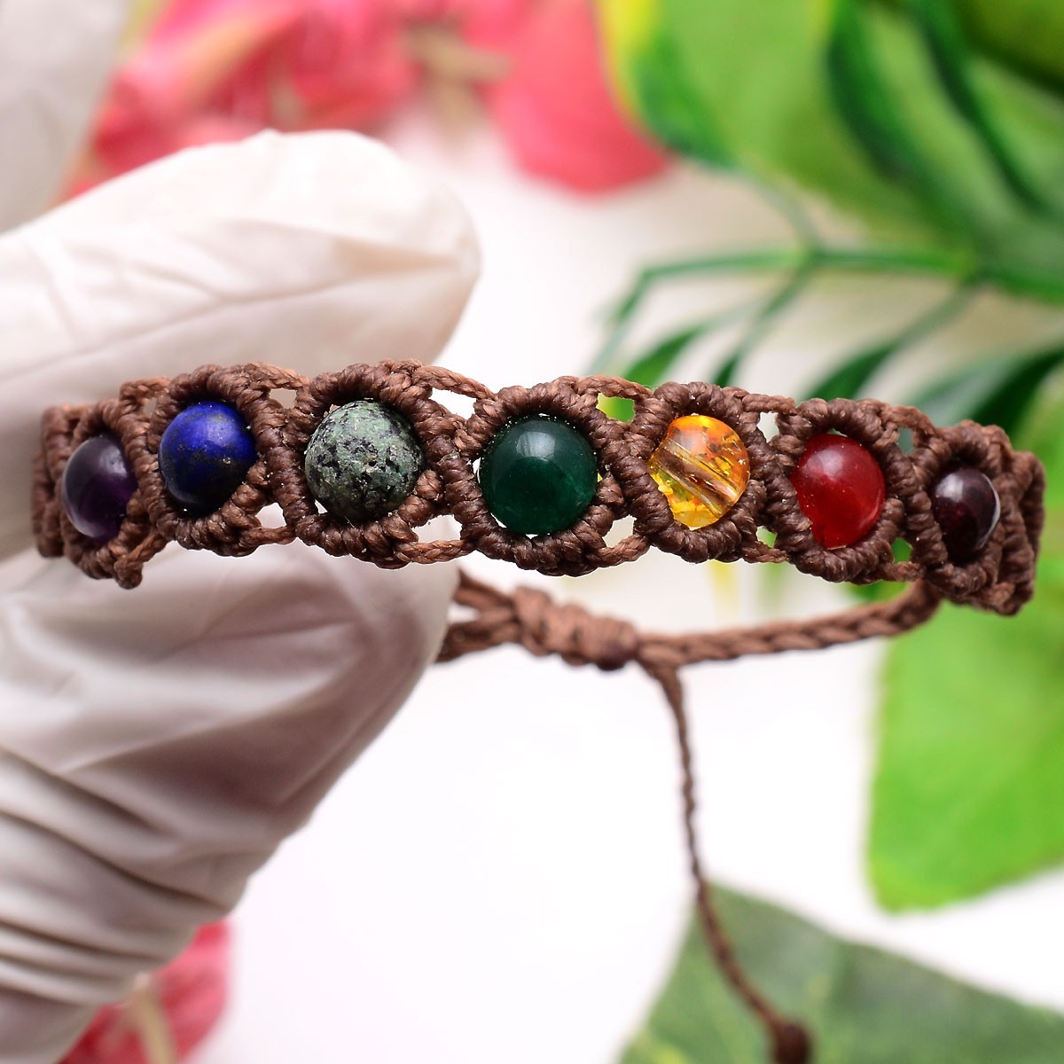 Handmade Natural Multi Gemstones Beautiful Macrame Cuff Beaded Vintage Bracelet