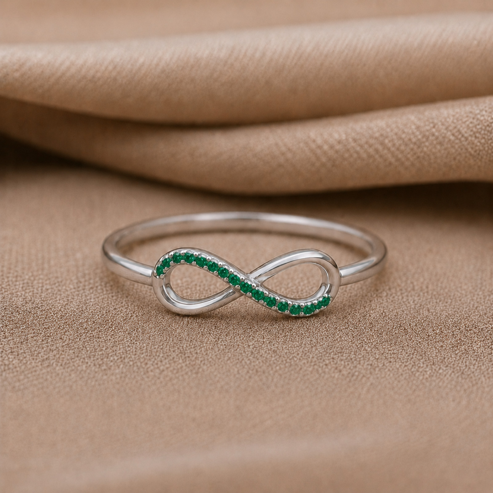 925 Sterling Silver Emerald Green Infinity Ring | Dainty Promise Wedding Band