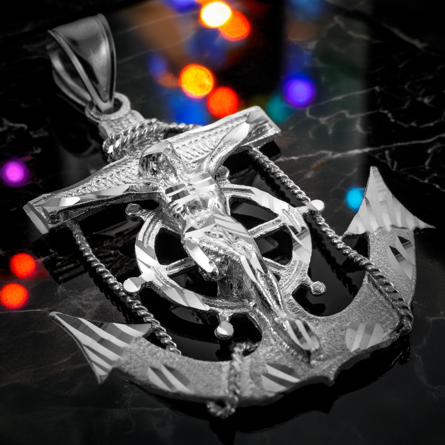 Solid 925 Sterling Silver Mariner Crucifix Anchor Cross Pendant Mens