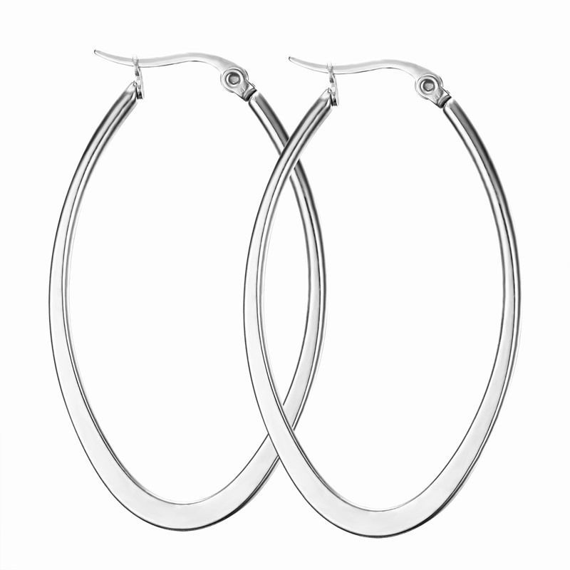 Womens Unique Black/Silver/Rose Gold/Gold Stainless Steel Big Oval Hoop Earrings