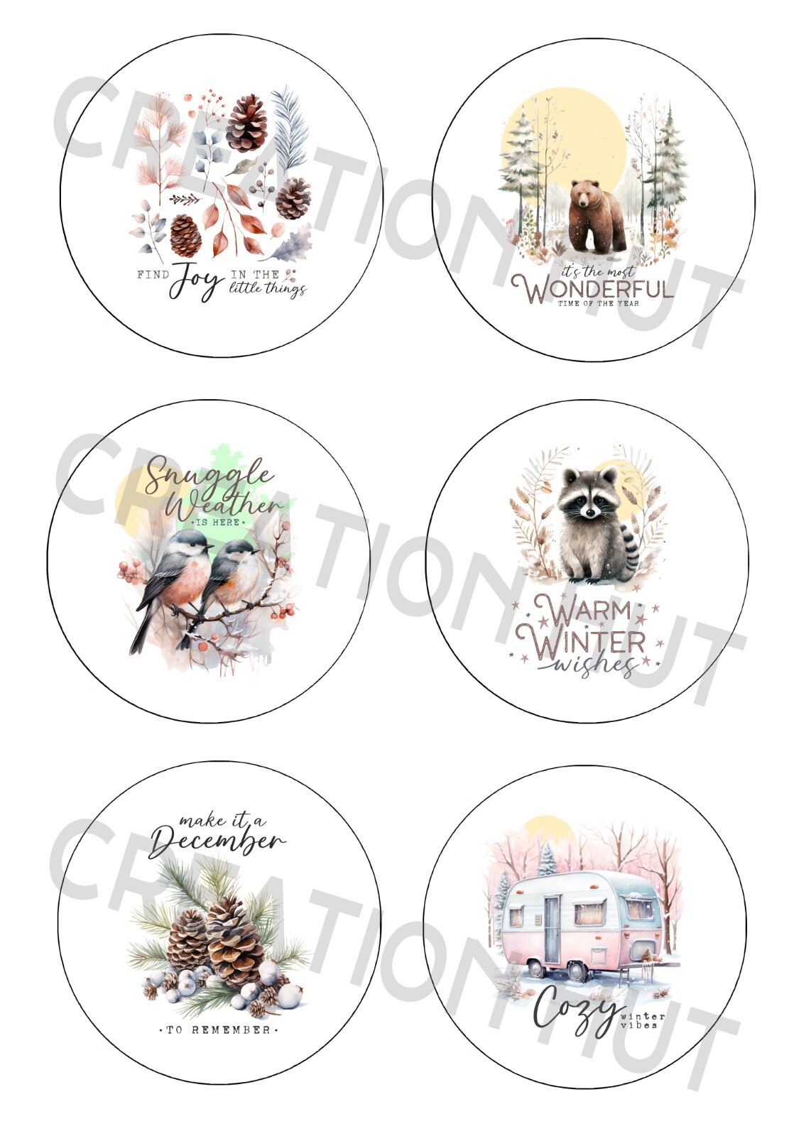 Winter Woodland Inspirational / Pinback Buttons (Set of 12) / 4 Size Options