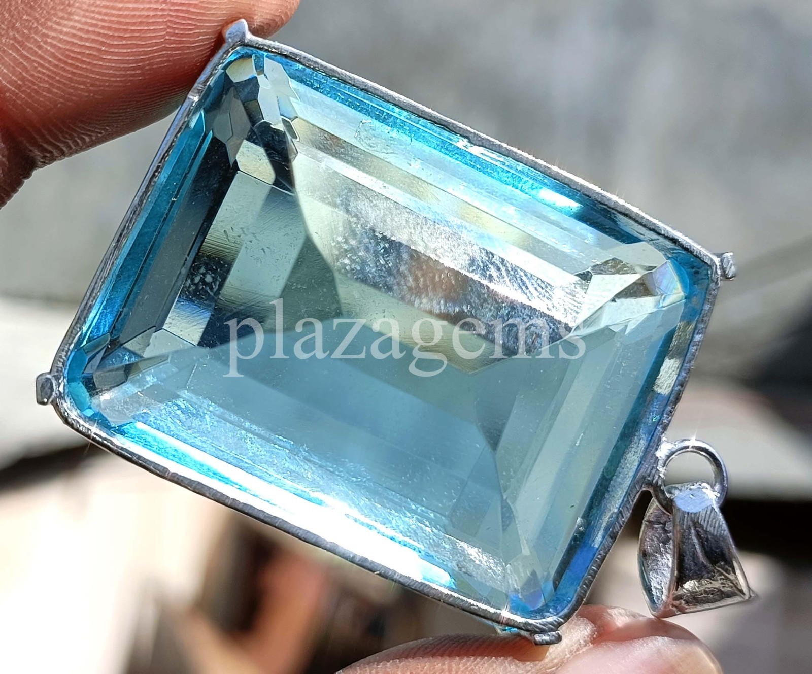 240 Ct Natural Sky-Blue Aquamarine Emerald Cut EGL Pendant 925 Silver Chain 6MGU