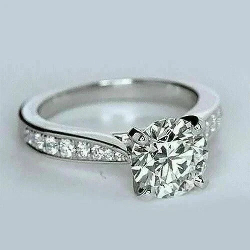 2Ct Round Cut Real Moissanite Solitaire Engagement Ring 14K White Gold Plated