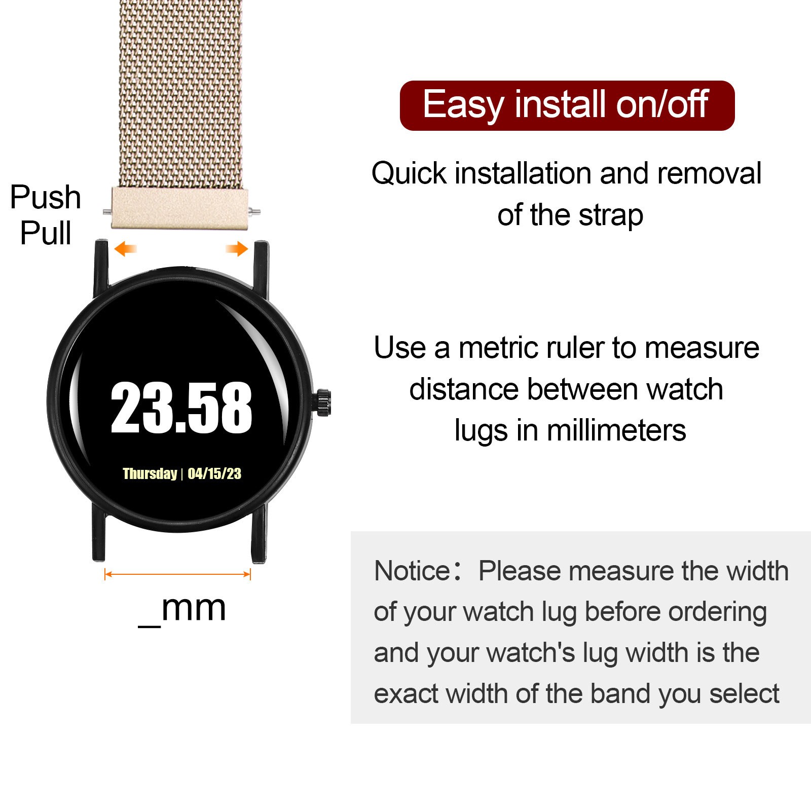 18mm Stainless Steel Mesh Watch Band with Magnetic Buckle Vintage Gold