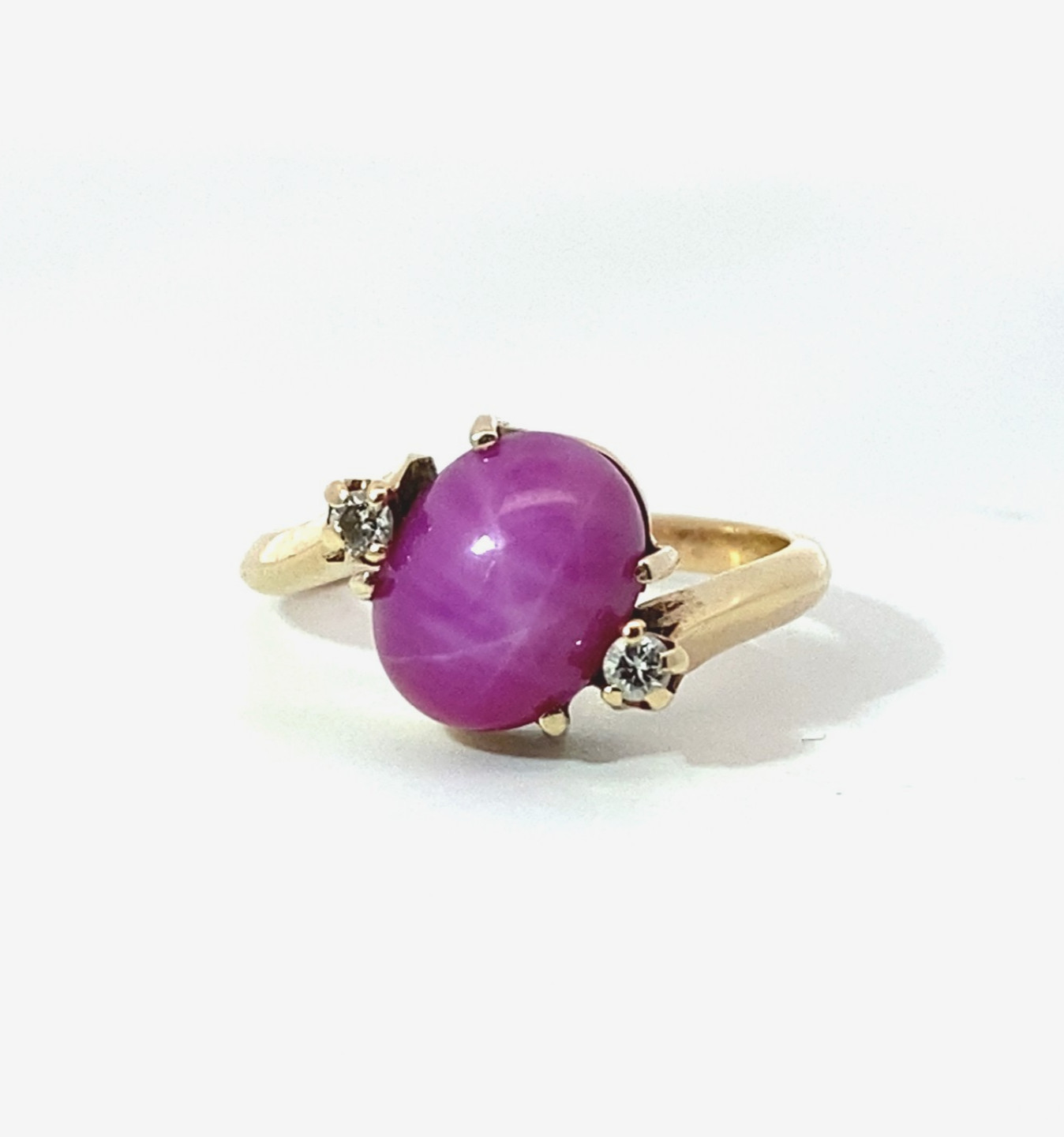 Vintage 14k Yellow Gold Lab Grown Star Sapphire Ruby Gemstone Diamond Ring 6.25
