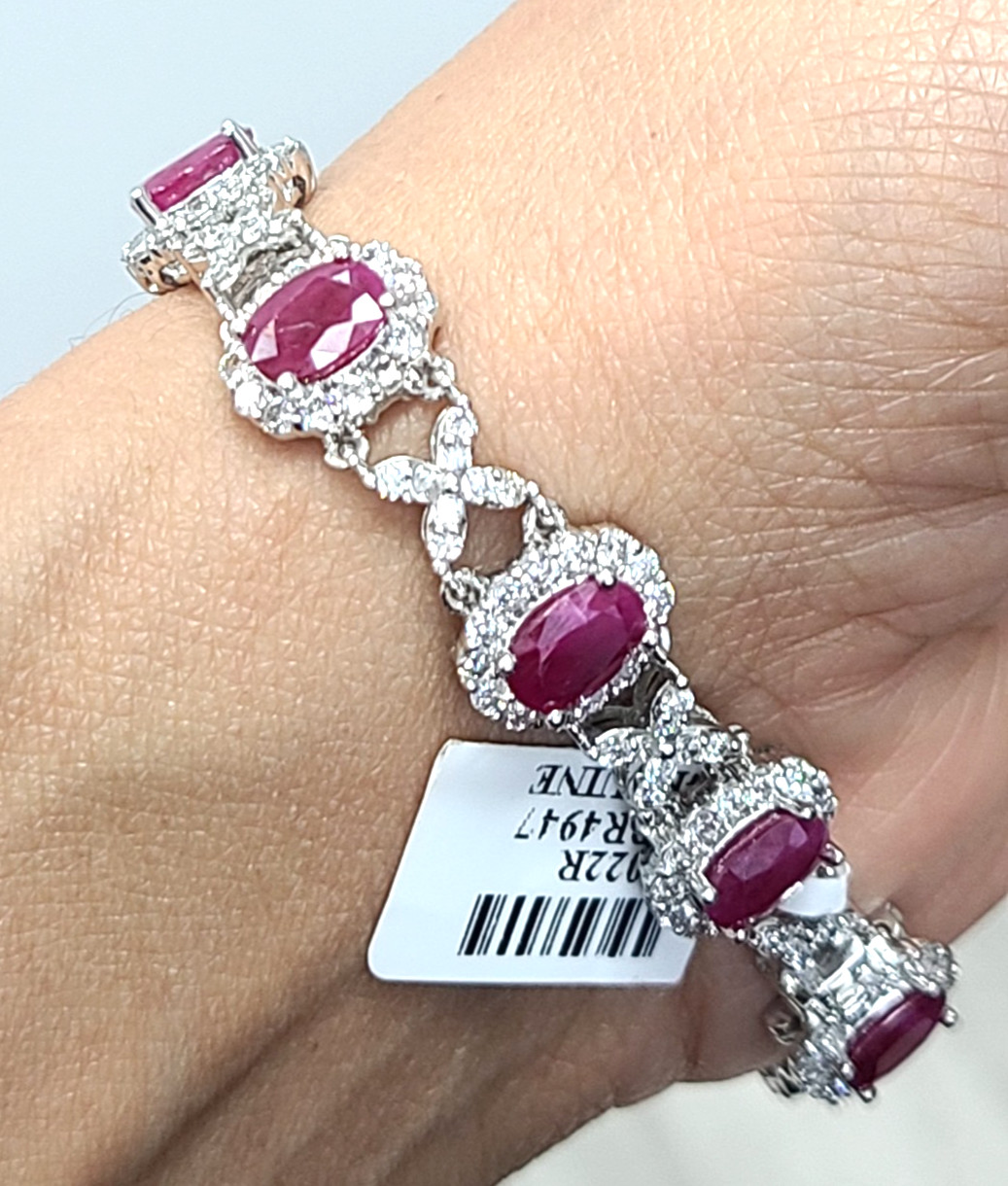 Deal! 14.60CTW Natural Genuine Red Ruby Diamonds Tennis Bracelet 14K White Gold