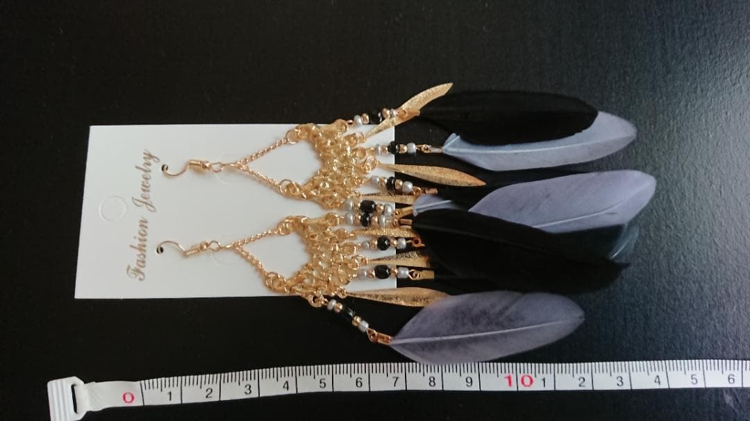 Black Gray Feather Feather Indian Earrings Ethnic #C704-3