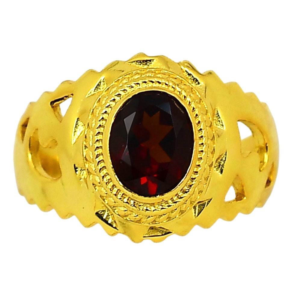 18K Gold Plated Natural Hessonite Garnet – India Ring s.7 Jewelry TR01241