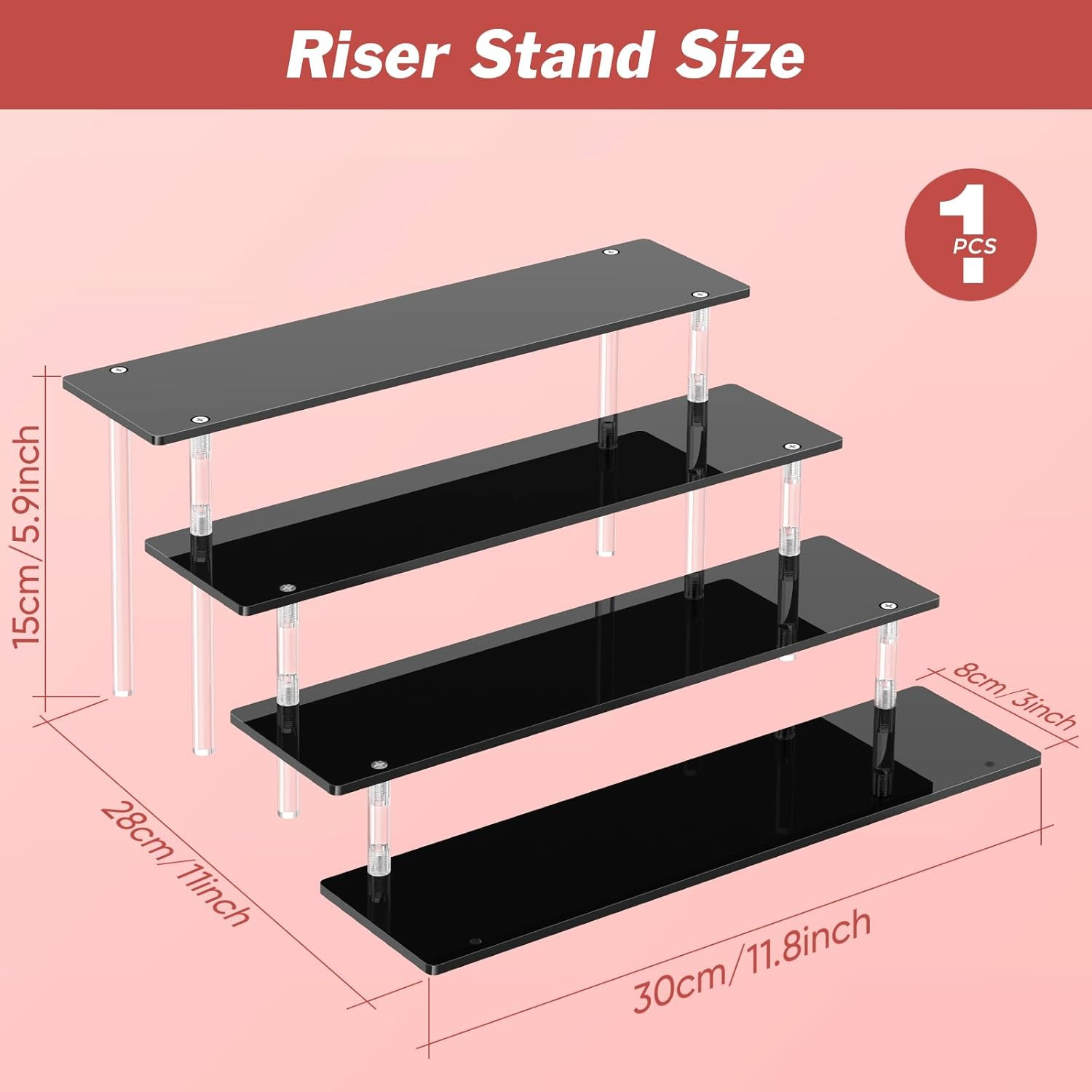 4 Tier Acrylic Display Risers, Black Perfume Organizer Stand, Large Cupcake Stan