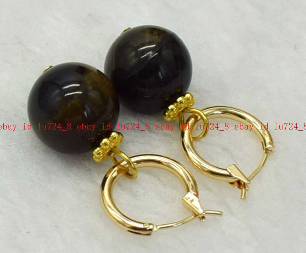 Stunning 14mm Multicolor Tiger’s Eye Round Gemstone Beads Leveback Earrings