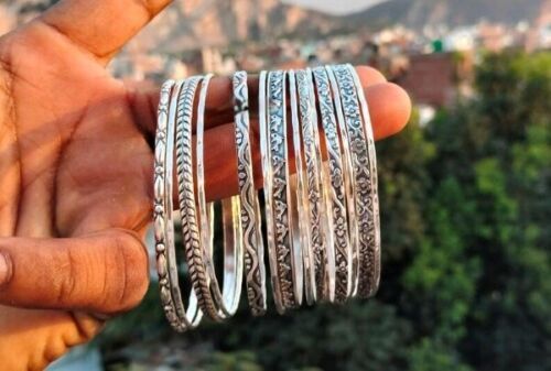 14 Set of Silver Bangles Solid 925 Silver Handmade Stackable Women Bangle SR107