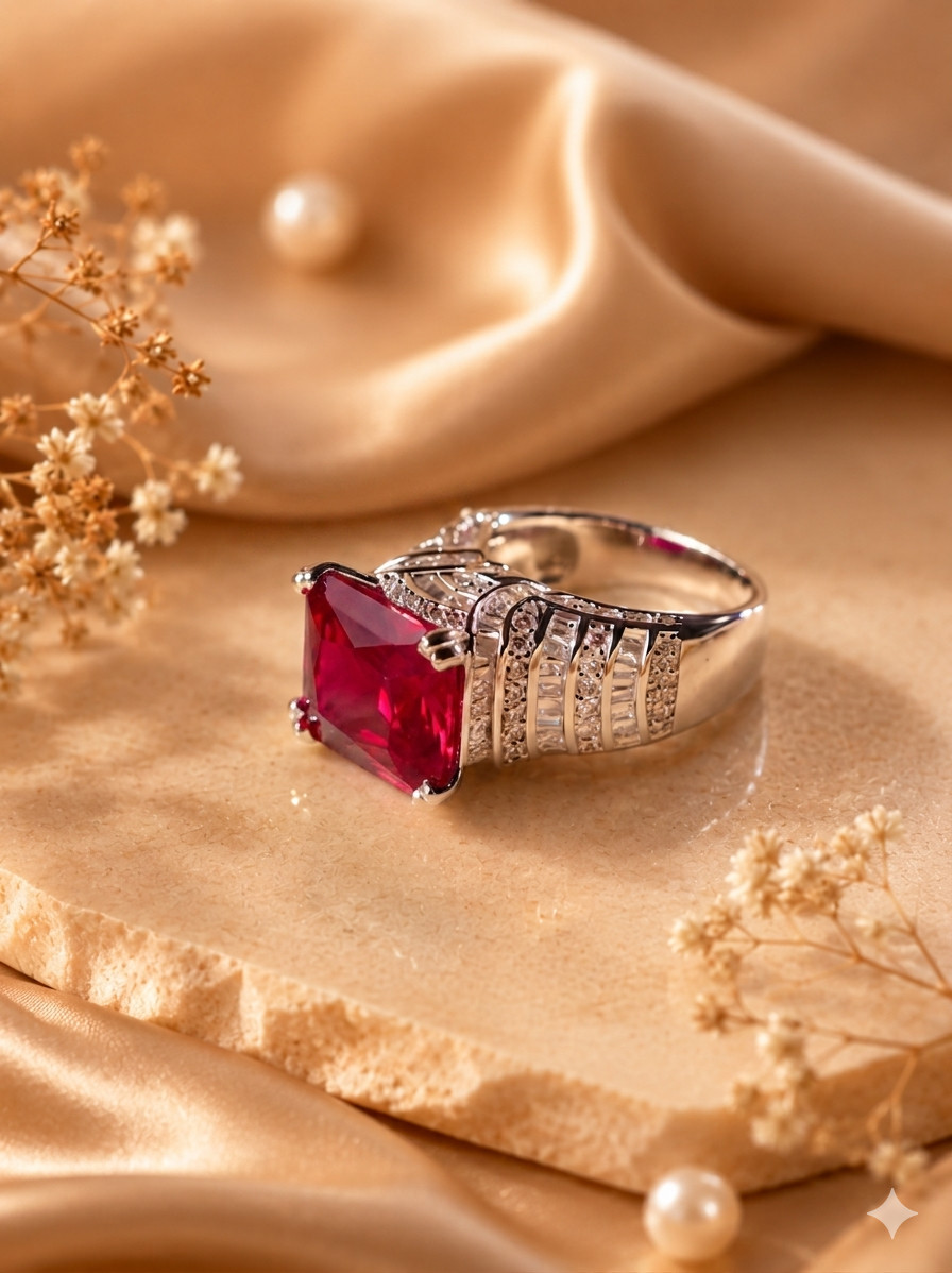 IGL Certified 4.80 Ct Natural Ruby & Diamond Wedding Gift Ring 14K White Gold 7