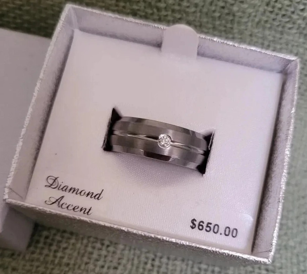 Grey Tungsten 9.5 Size Triton Engagement Ring 8mm Diamond Band New In Box