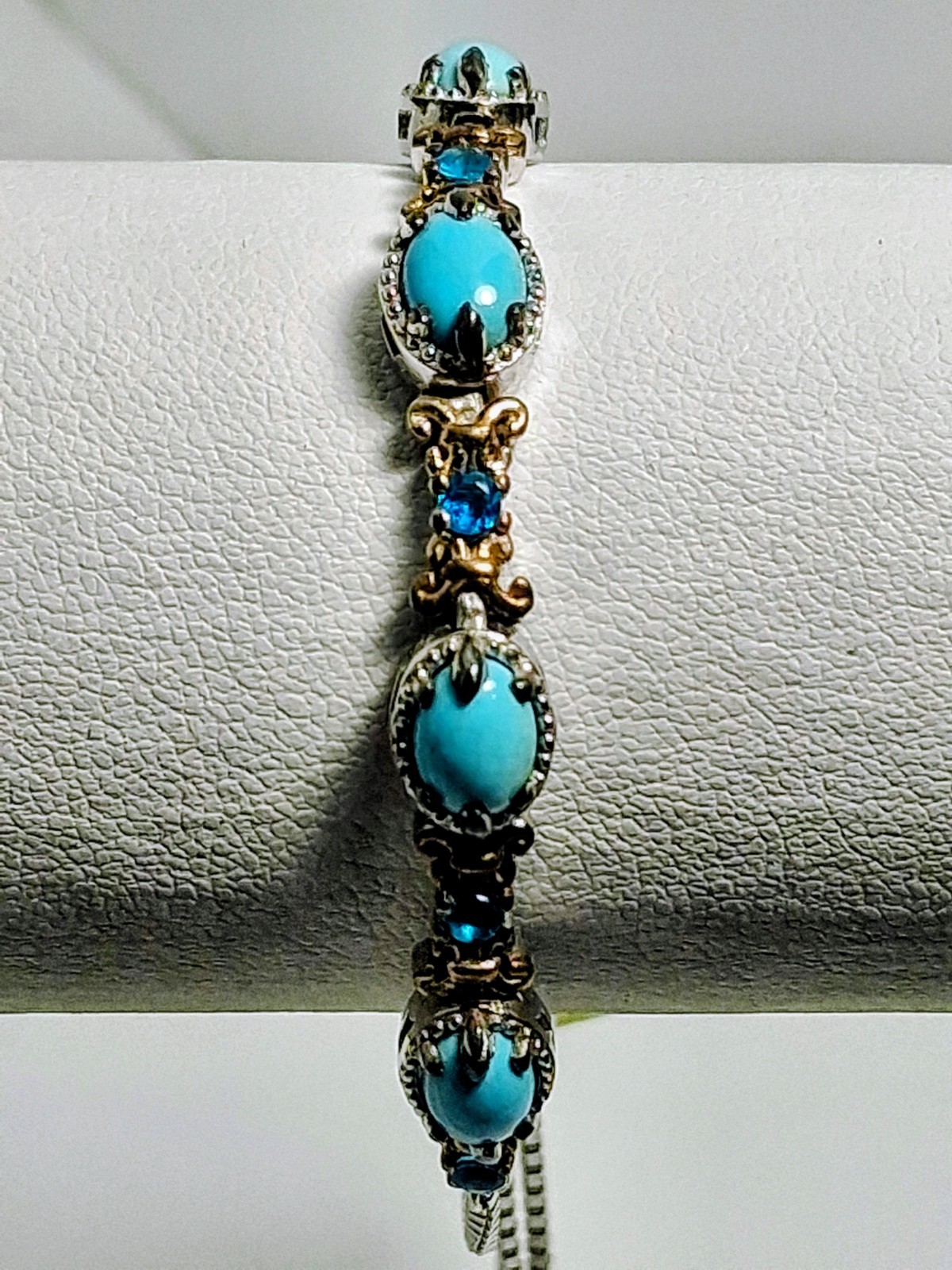 Arizonia Sleeping Beauty Turquoise, Malgache Neon Apatite adj. bracelet